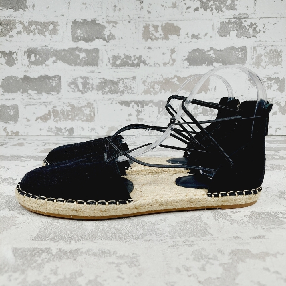 Eileen Fisher Black Suede Espadrille Flats with Lace-Up Straps
